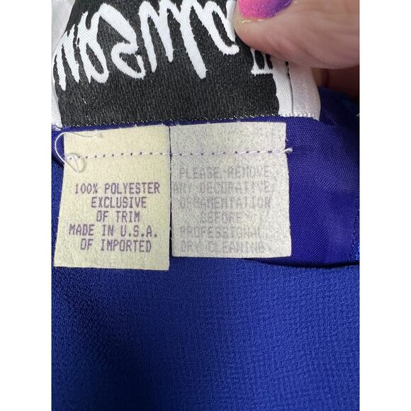 Vtg 80s Ursula of Switzerland Size 12 Blue Chiffon Drape Sequin Shoulder dress - Picture 5 of 10